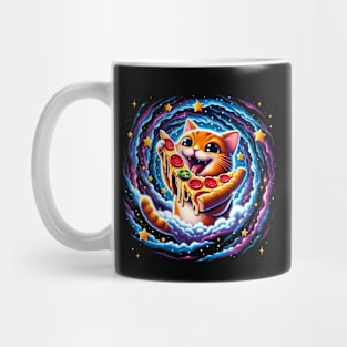 Funny Orange Cat eating Pizza in Space Mug